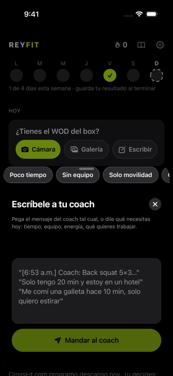 Escríbele a tu coach: pega el mensaje de WhatsApp o pide una sesión